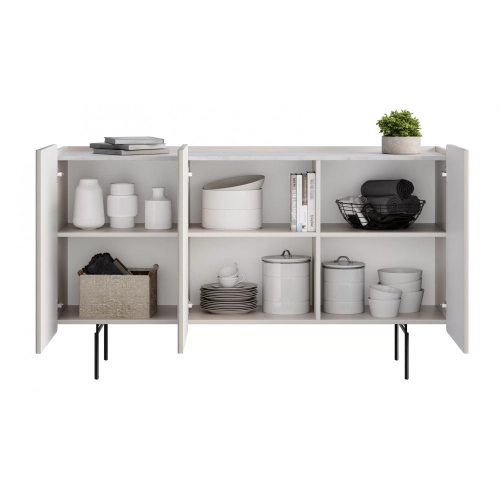 Komoda Malmi 150 cm - kaszmir / crema bianca / czarne nóżki
